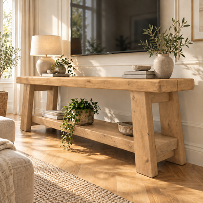 ROME Light Oak Colour Solid Wood Chunky TV Unit / Bench