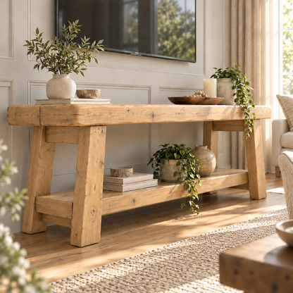 ROME Light Oak Colour Solid Wood Chunky TV Unit / Bench