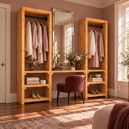 KENSWORTH Solid Wood Wardrobe With Make Up Table – Open Wardrobe, Dressing Table