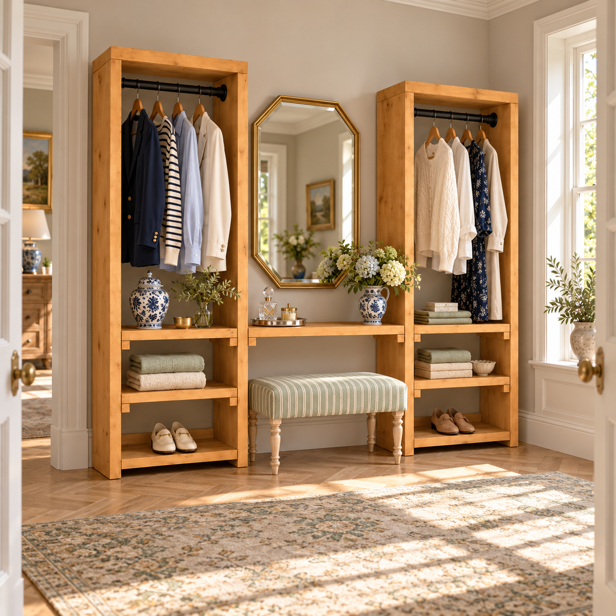 KENSWORTH Solid Wood Wardrobe With Make Up Table – Open Wardrobe, Dressing Table