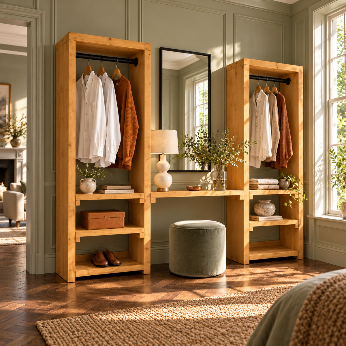 KENSWORTH Solid Wood Wardrobe With Make Up Table – Open Wardrobe, Dressing Table
