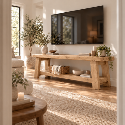 ROME Light Oak Colour Solid Wood Chunky TV Unit / Bench