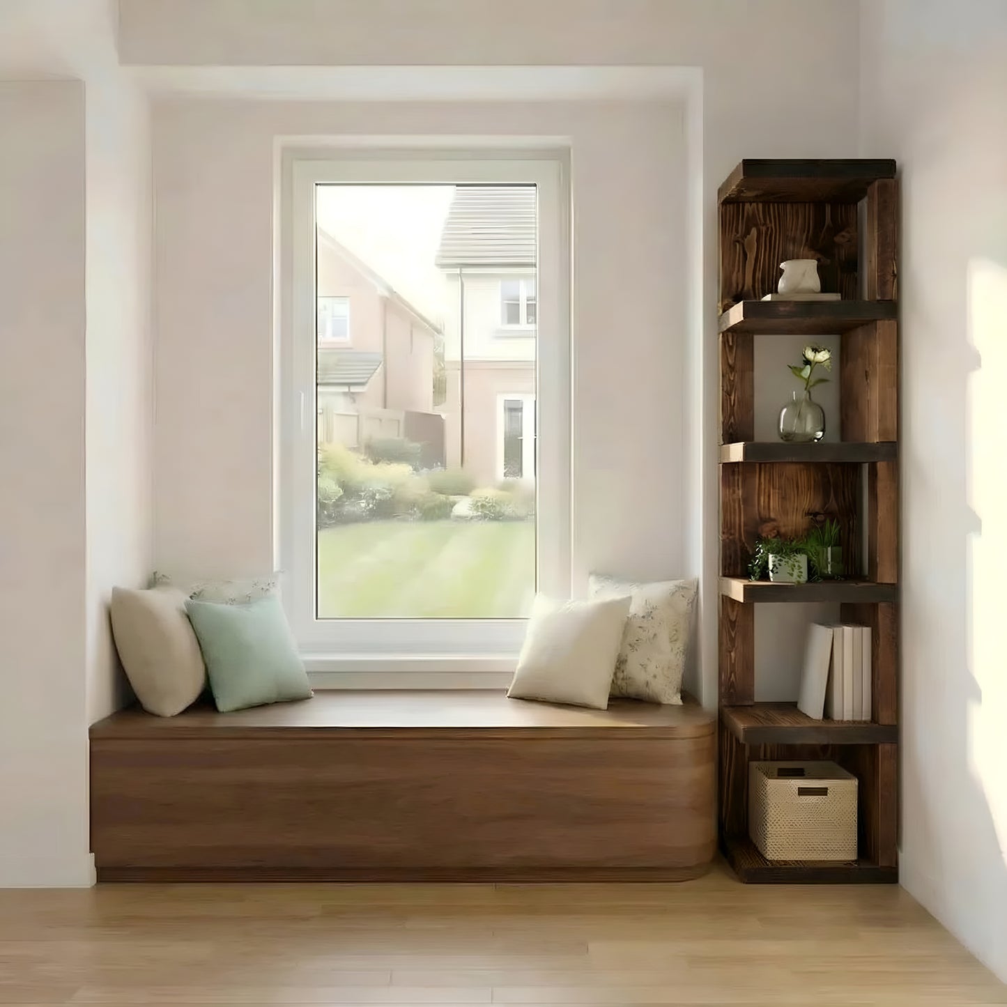 Valora Solid Wood Corner Bookshelf In Walnut Colour – Open Bookcase, Rustic Design