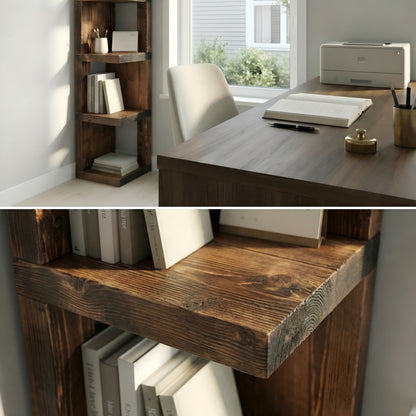 Valora Solid Wood Corner Bookshelf In Walnut Colour – Open Bookcase, Rustic Design