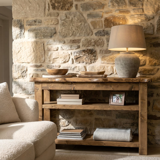 Venti Live Edge Console Solid Wood With Shelf