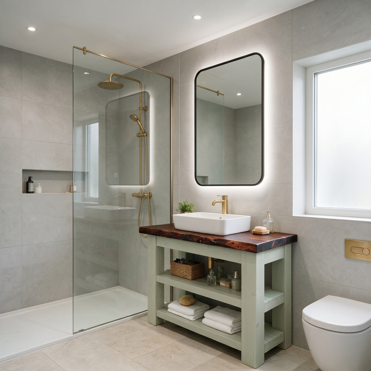 Venti Light Green Solid Wood Bathroom Vanity With Shelf
