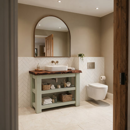 Venti Light Green Solid Wood Bathroom Vanity With Shelf