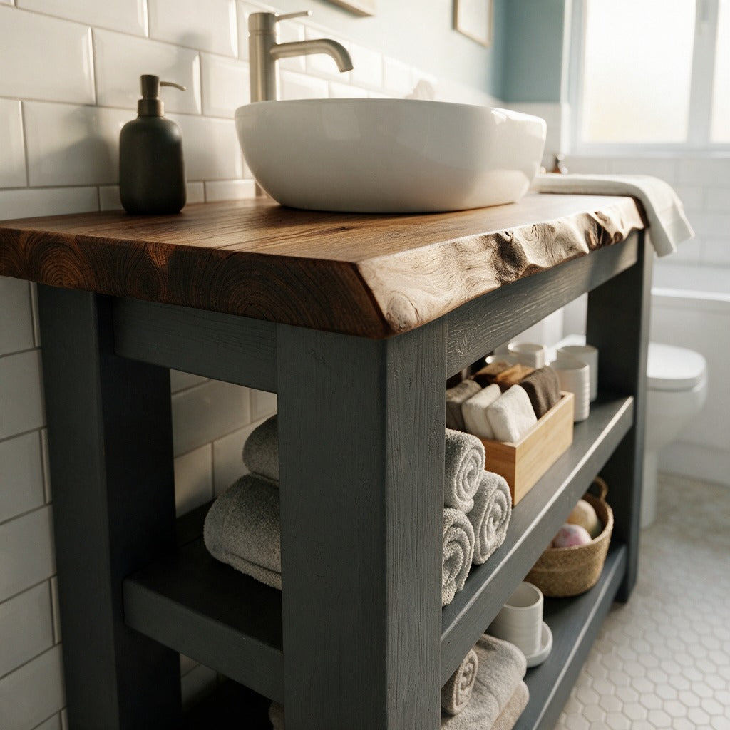 Venti Medium Grey Solid Wood Bathroom Vanity With Shelf