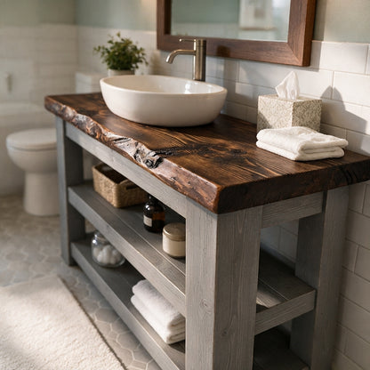 Venti Medium Grey Solid Wood Bathroom Vanity With Shelf