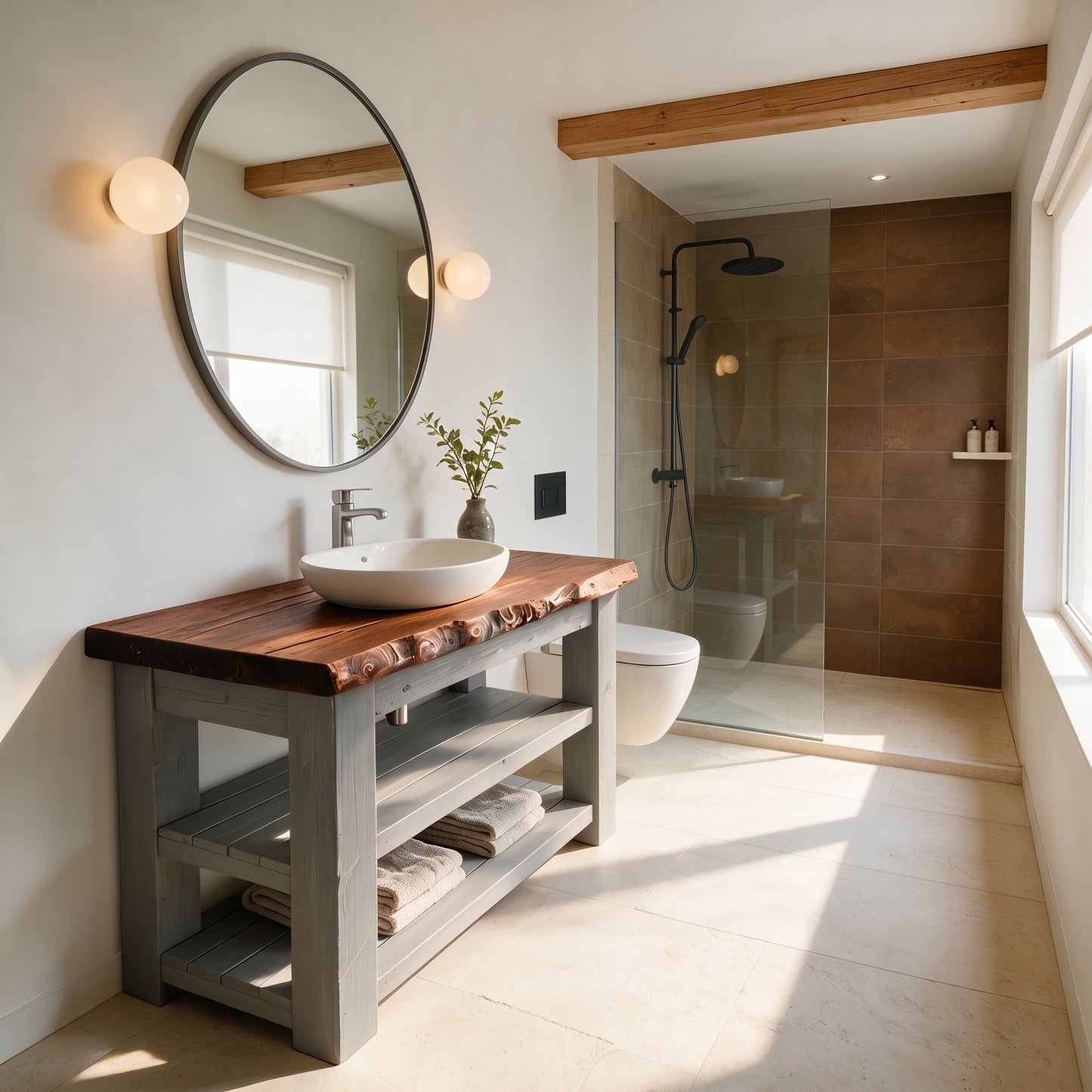 Venti Medium Grey Solid Wood Bathroom Vanity With Shelf