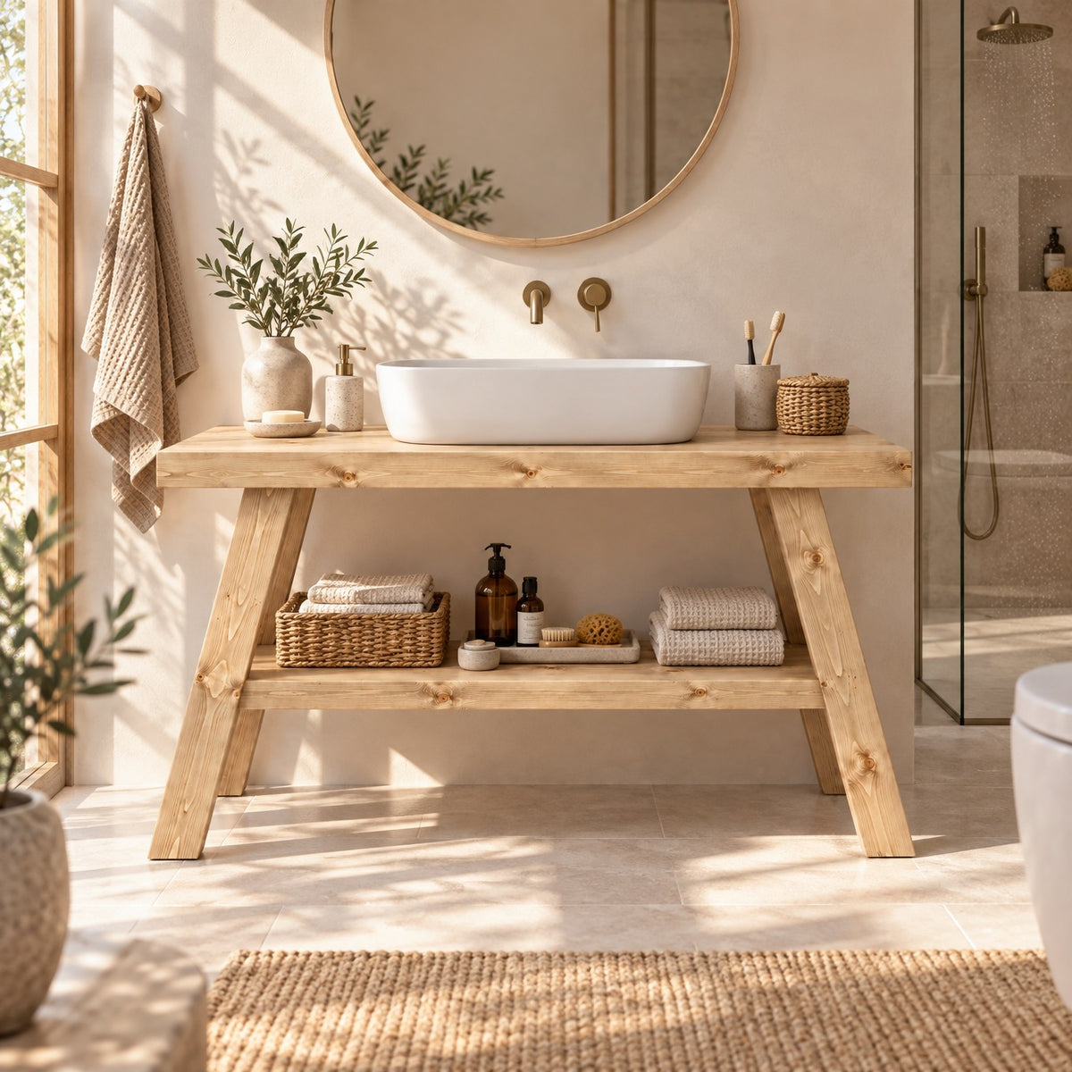 VERA Light Oak Colour Wooden Vanity and Shelf Storage | Tribe Joinery