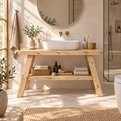 VERA Light Oak Colour Wooden Vanity and Shelf Storage | Tribe Joinery