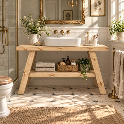 VERA Light Oak Colour Wooden Vanity and Shelf Storage | Tribe Joinery