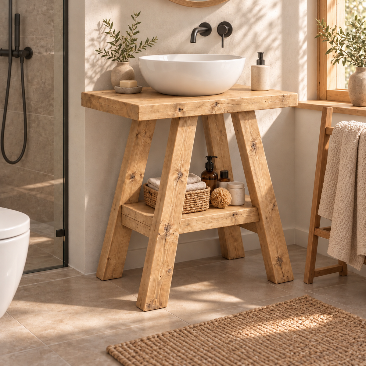 VERA Light Oak Colour Wooden Vanity and Shelf Storage | Tribe Joinery