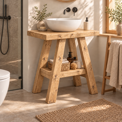 VERA Light Oak Colour Wooden Vanity and Shelf Storage | Tribe Joinery