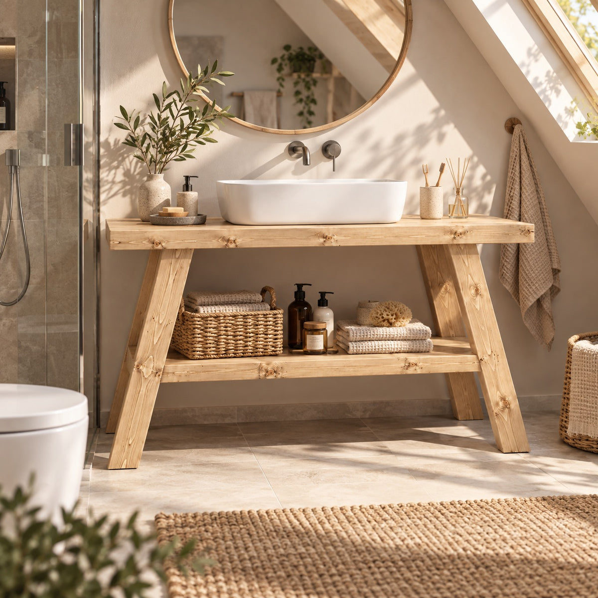 VERA Light Oak Colour Wooden Vanity and Shelf Storage | Tribe Joinery