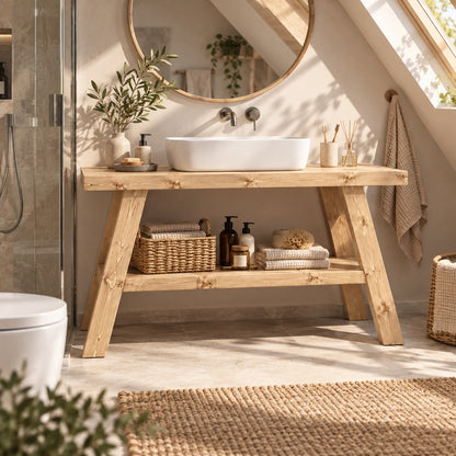 VERA Light Oak Colour Wooden Vanity and Shelf Storage | Tribe Joinery