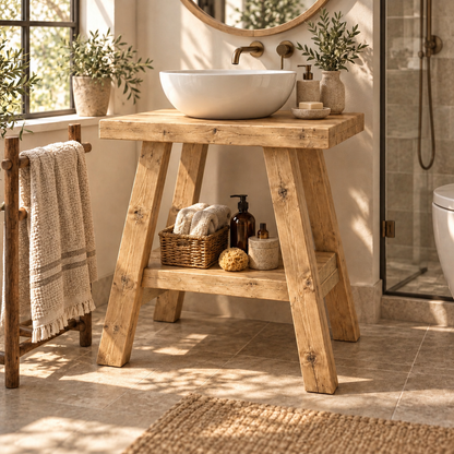 VERA Light Oak Colour Wooden Vanity and Shelf Storage | Tribe Joinery