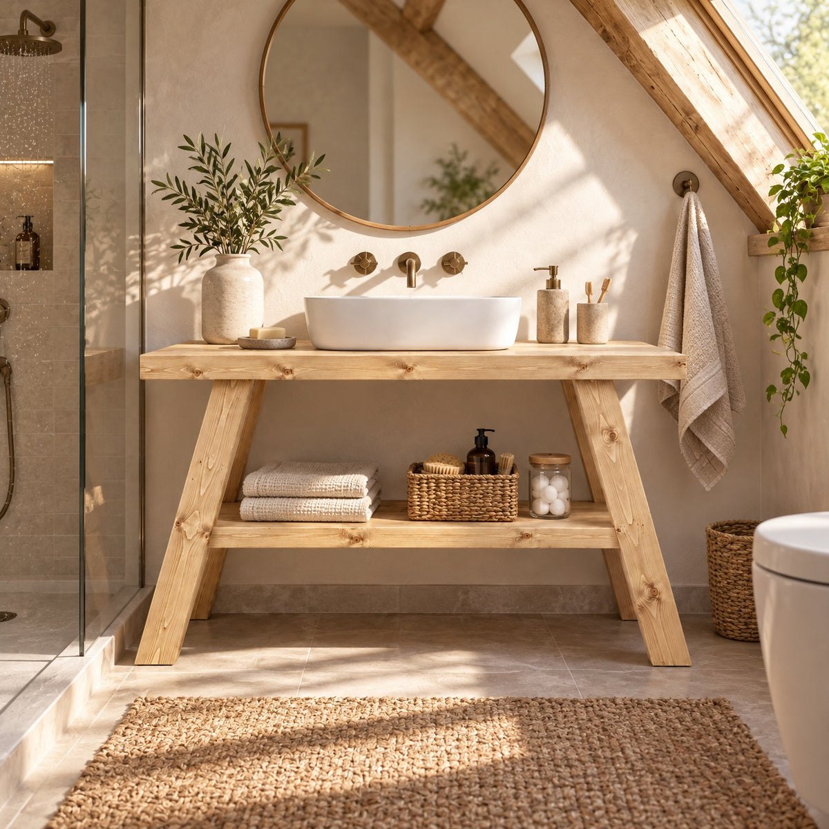VERA Light Oak Colour Wooden Vanity and Shelf Storage | Tribe Joinery