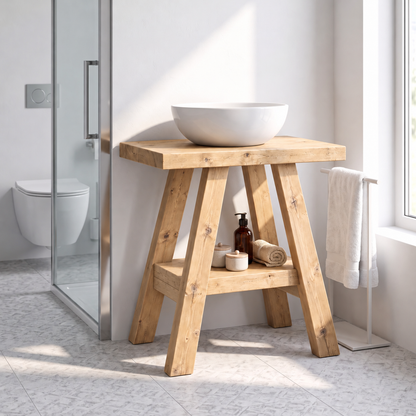 VERA Light Oak Colour Wooden Vanity and Shelf Storage | Tribe Joinery