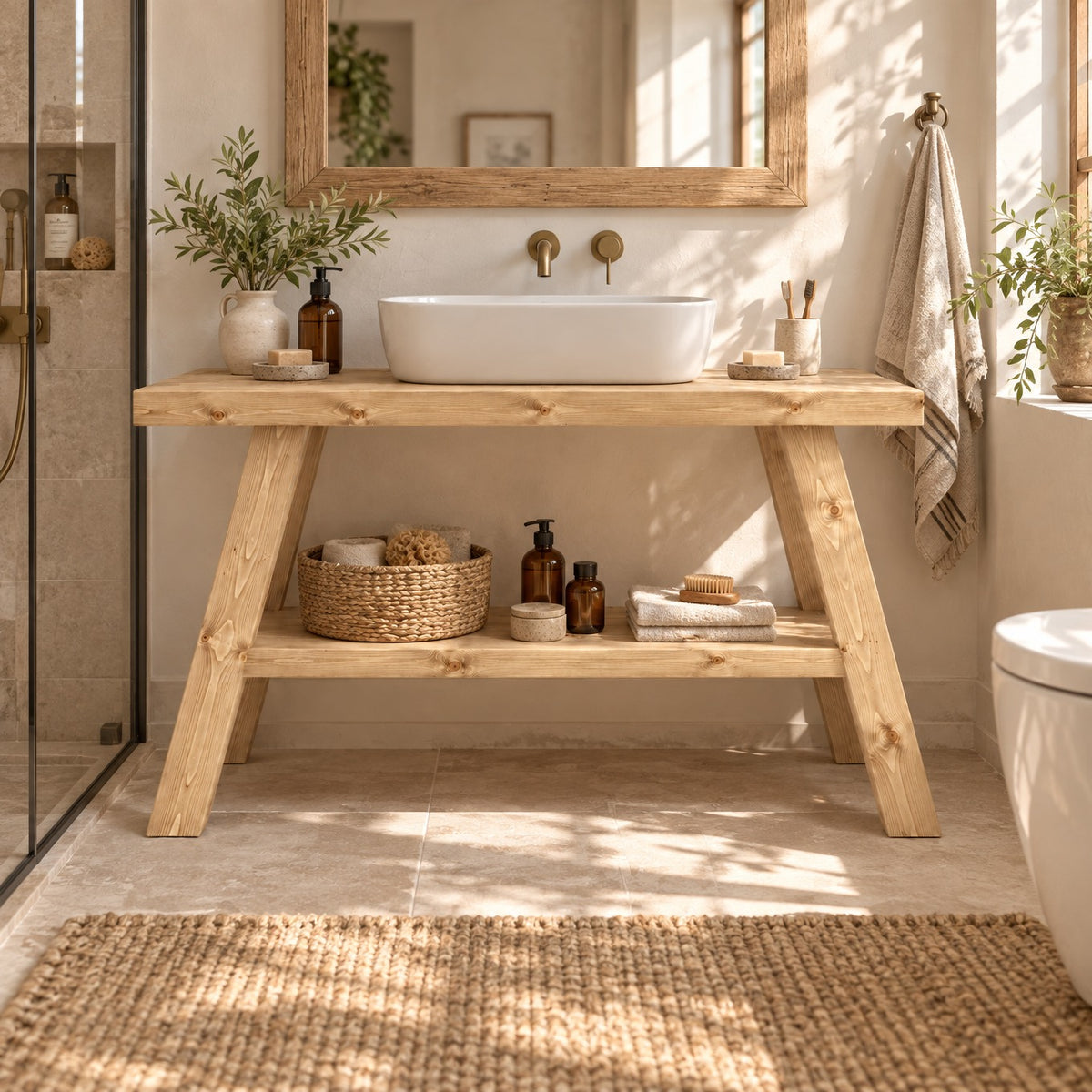 VERA Light Oak Colour Wooden Vanity and Shelf Storage | Tribe Joinery