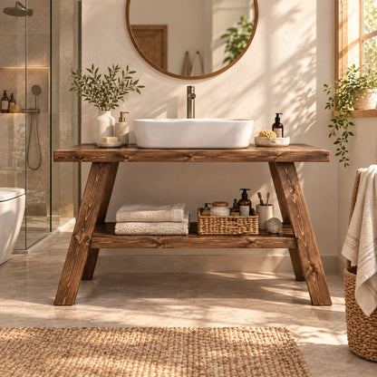 VERA Walnut Colour Wooden Vanity and Shelf Storage | Tribe Joinery