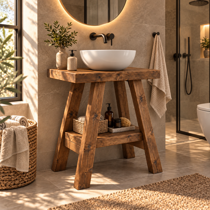 VERA Walnut Colour Wooden Vanity and Shelf Storage | Tribe Joinery