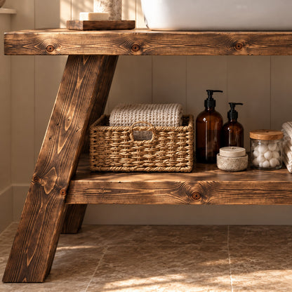 VERA Walnut Colour Wooden Vanity and Shelf Storage | Tribe Joinery