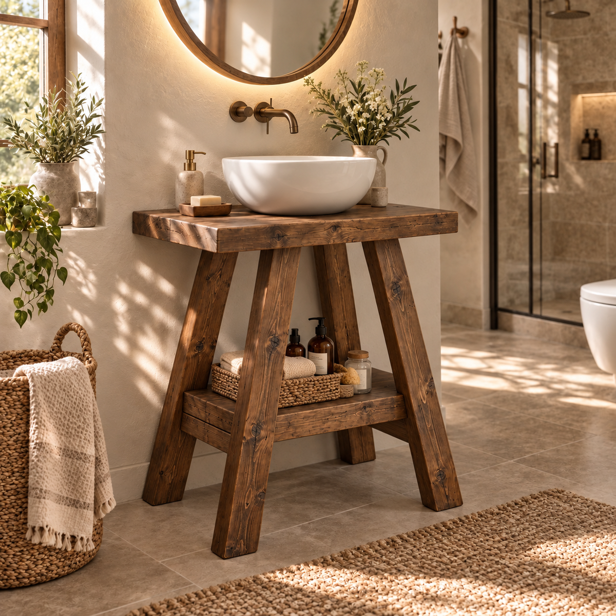 VERA Walnut Colour Wooden Vanity and Shelf Storage | Tribe Joinery