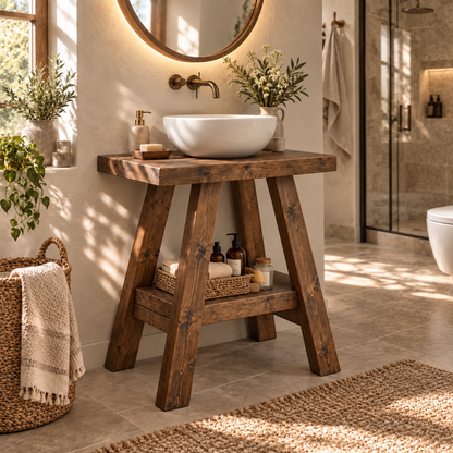 VERA Walnut Colour Wooden Vanity and Shelf Storage | Tribe Joinery