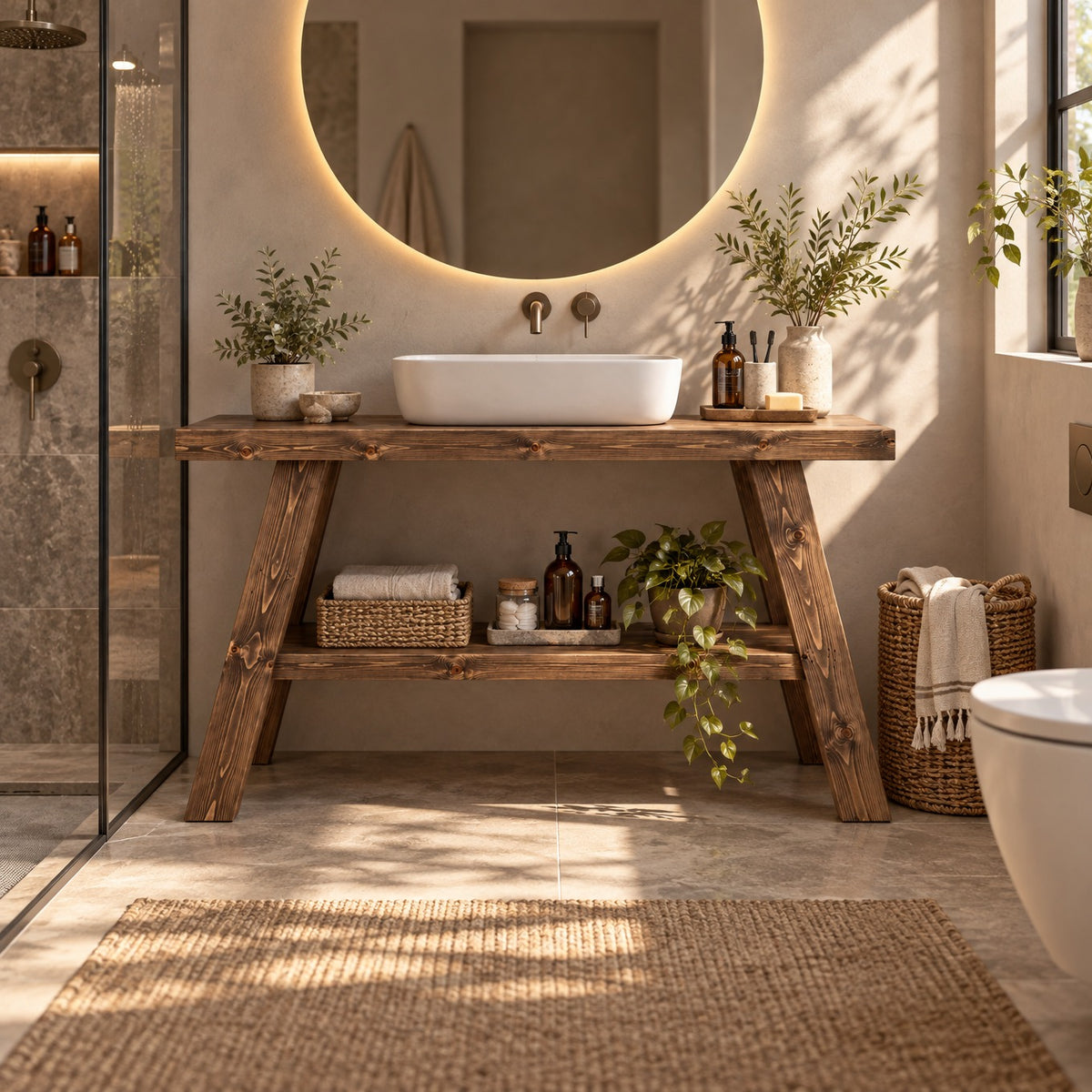 VERA Walnut Colour Wooden Vanity and Shelf Storage | Tribe Joinery
