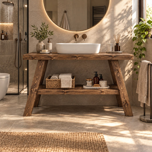 VERA Walnut Colour Wooden Vanity and Shelf Storage | Tribe Joinery