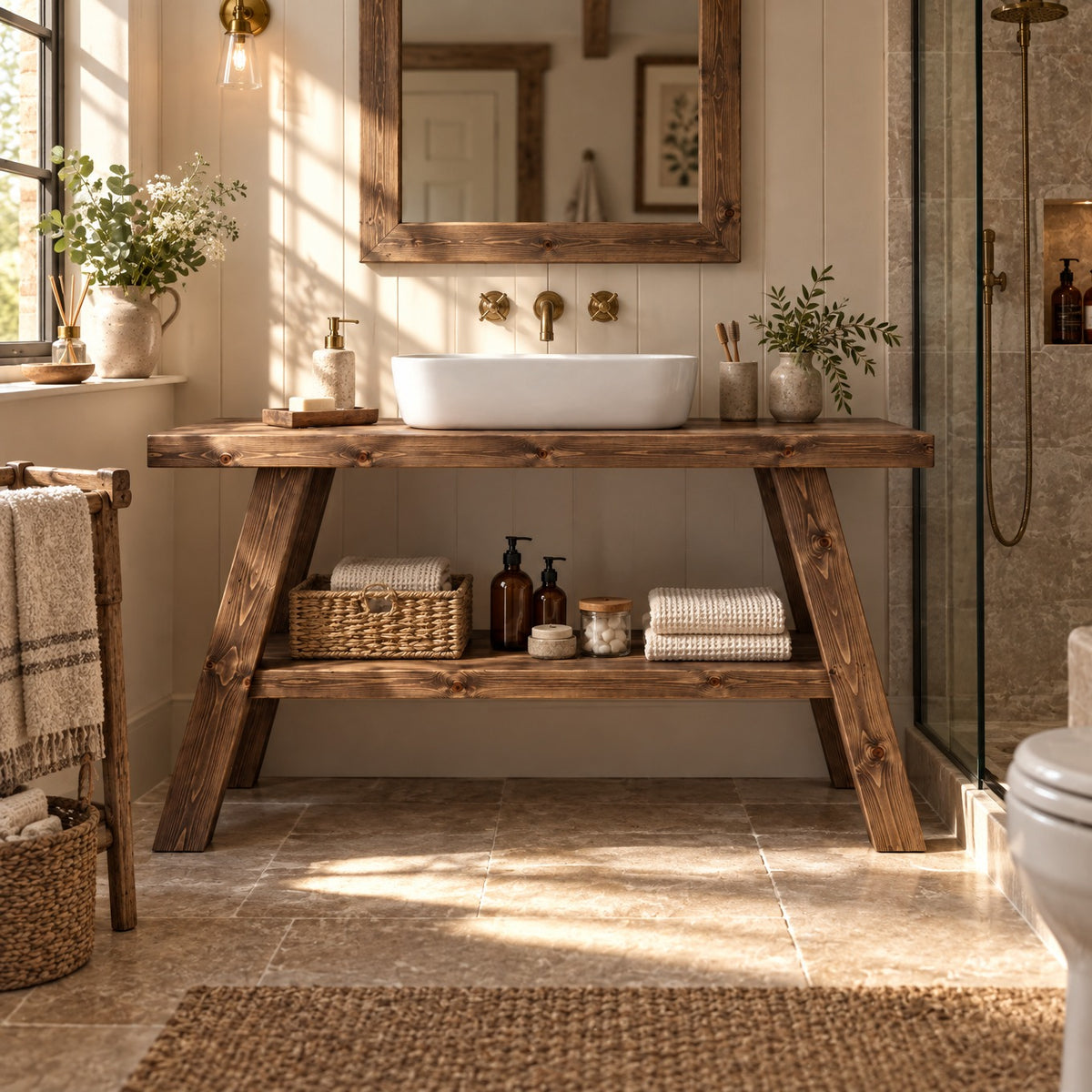VERA Walnut Colour Wooden Vanity and Shelf Storage | Tribe Joinery