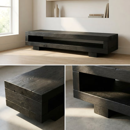 VIOT in Black Ebony Colour Low Solid Wood Chunky TV Unit