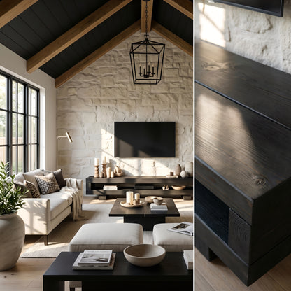 VIOT in Black Ebony Colour Low Solid Wood Chunky TV Unit