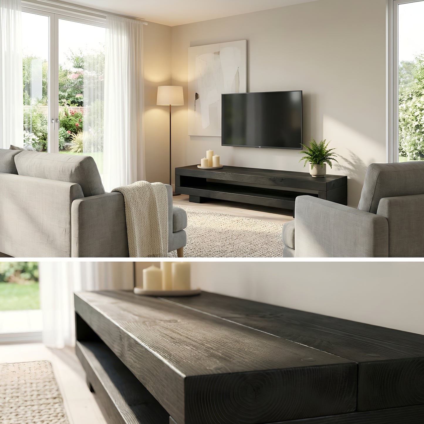 VIOT in Black Ebony Colour Low Solid Wood Chunky TV Unit