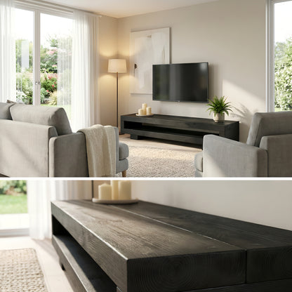 VIOT in Black Ebony Colour Low Solid Wood Chunky TV Unit