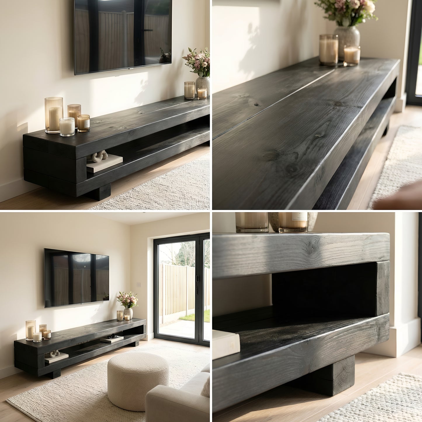 VIOT in Black Ebony Colour Low Solid Wood Chunky TV Unit
