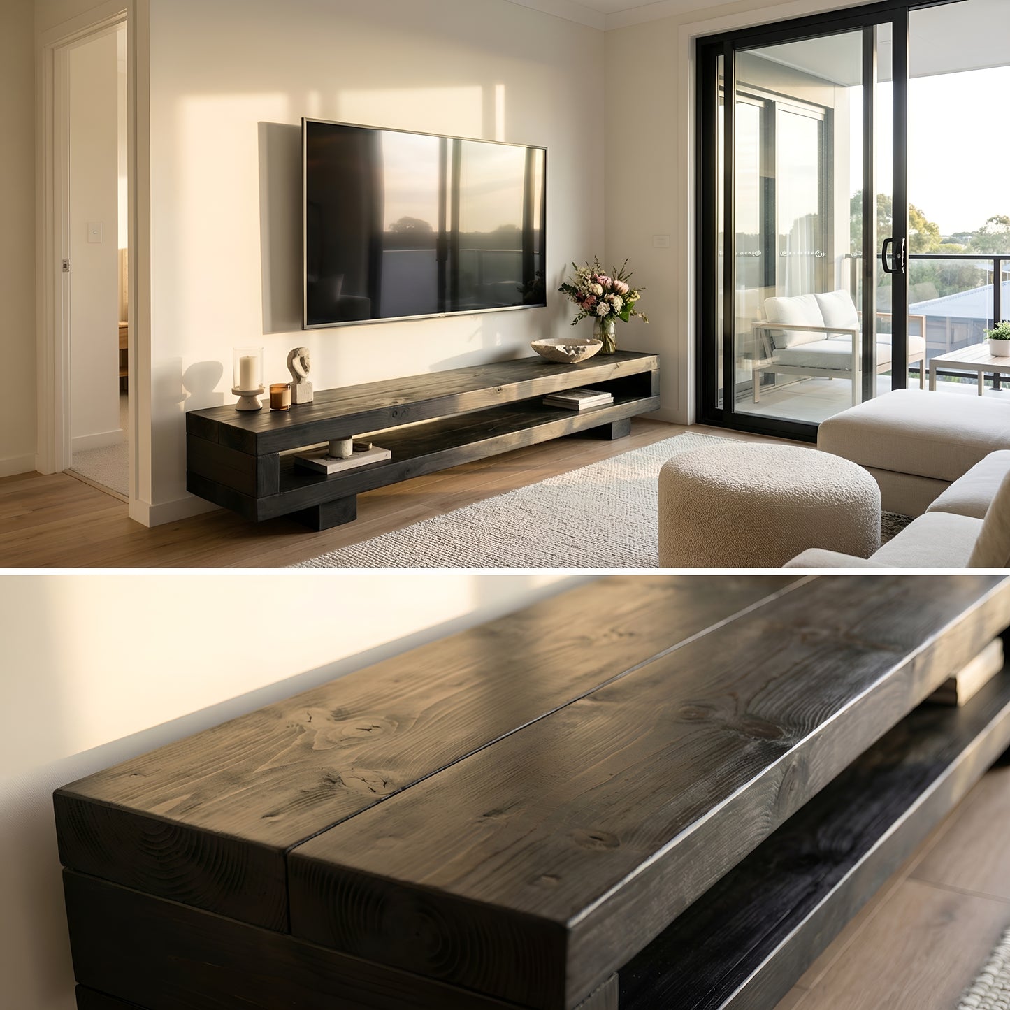 VIOT in Black Ebony Colour Low Solid Wood Chunky TV Unit