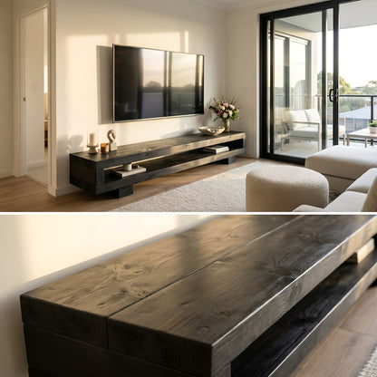 VIOT in Black Ebony Colour Low Solid Wood Chunky TV Unit