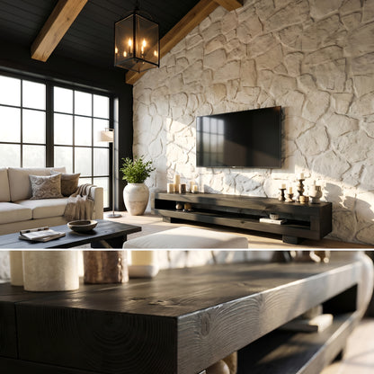 VIOT in Black Ebony Colour Low Solid Wood Chunky TV Unit