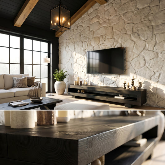 VIOT in Black Ebony Colour Low Solid Wood Chunky TV Unit