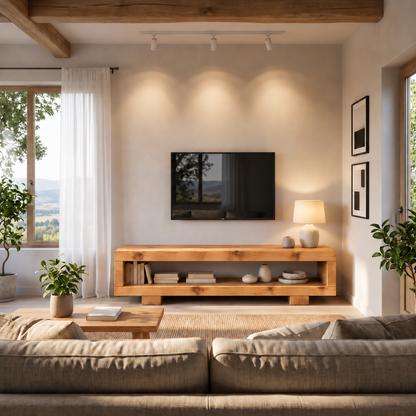 VIOT Light Oak Colour Low Solid Wood Chunky TV Unit