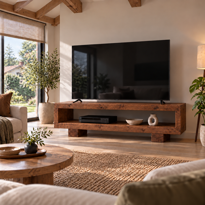 VIOT Walnut Colour Low Solid Wood Chunky TV Unit
