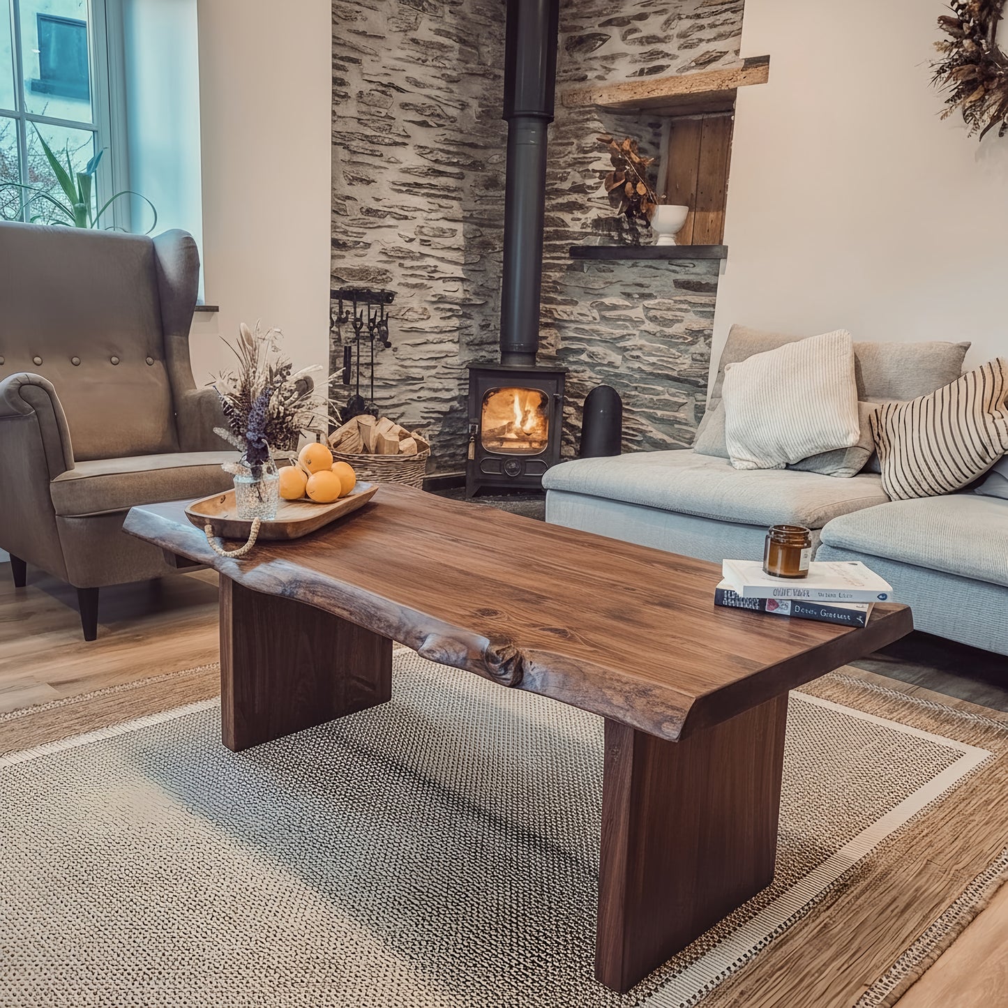 LINA Chunky Live / Waney Edge Coffee Table in Walnut Colour