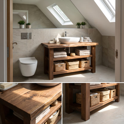 Venti Walnut Colour Vanity Live Edge Vanity Solid Wood With Storage