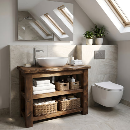 Venti Walnut Colour Vanity Live Edge Vanity Solid Wood With Storage