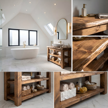 Venti Walnut Colour Vanity Live Edge Vanity Solid Wood With Storage