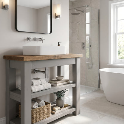 WATERMILL Solid Wood Bathroom Vanity With Shelf Grey Painted