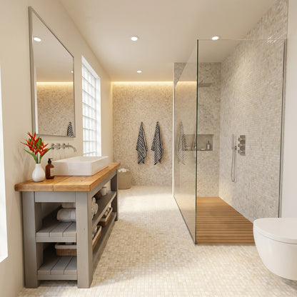 WATERMILL Solid Wood Bathroom Vanity With Shelf Grey Painted